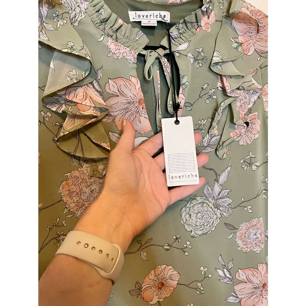 🔴 Loveriche green and pink floral peasant cottage core dress S NWT - Picture 6 of 8